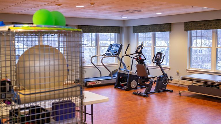 Exercise equipment in gym room